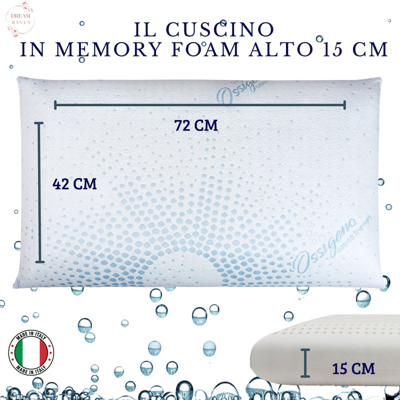 Chargez l'image dans la visionneuse de la galerie, DREAM HAVEN Cuscino Alto 15 cm, Cuscino Memory Foam Forato con Federa Ossigeno Traspirante, Antiacaro, Antirughe e Anallergica, Cuscino Letto Ergonomico Made in Italy
