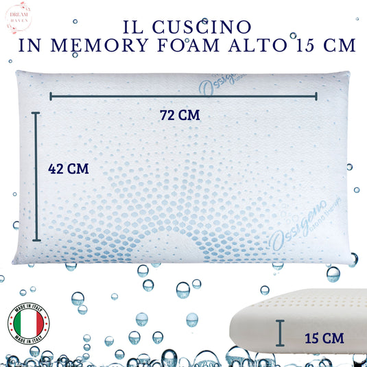 DREAM HAVEN Cuscino Alto 15 cm, Cuscino Memory Foam Forato con Federa Ossigeno Traspirante, Antiacaro, Antirughe e Anallergica, Cuscino Letto Ergonomico Made in Italy