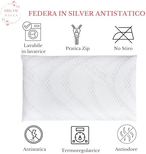 Chargez l'image dans la visionneuse de la galerie, Cuscino Basso Cervicale 8 cm in Memory Foam, Cuscino letto ideale per Bambini, Ragazzi e Adulti, Anallergico e Antiacaro con Federa in Silver, Cuscino Memory Foam 100% Made in Italy

