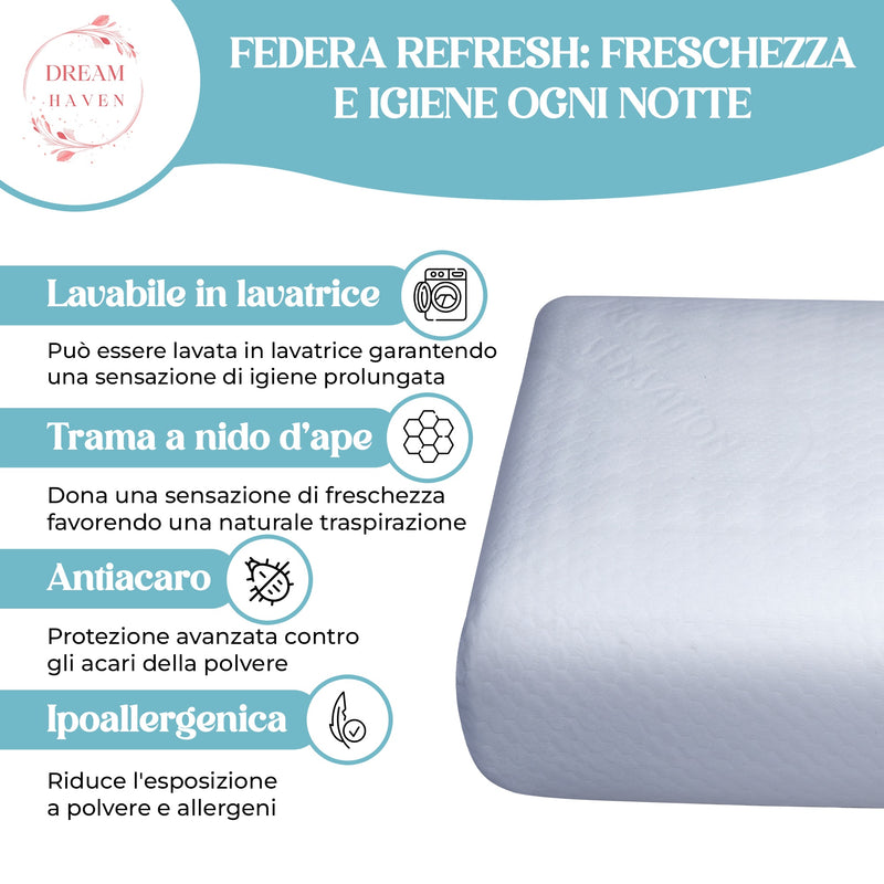 Chargez l'image dans la visionneuse de la galerie, Cuscino Alto 18 cm in Memory Foam, Antirussamento e Antireflusso, Cuscino Cervicale per Dormire con Federa Refresh Antiacaro e Anallergica, Cuscino Letto Ergonomico Made in Italy
